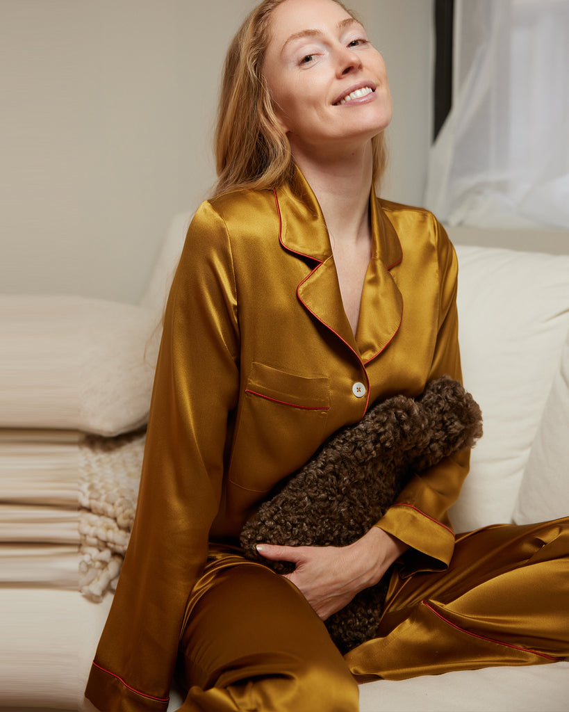 Cordi Silk Pajamas in Mustard