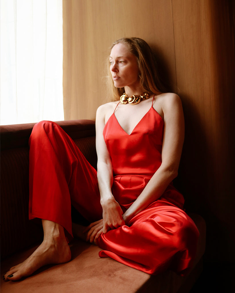 Bjorn Silk Pant in Rouge