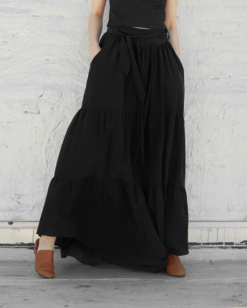The Radah Maxi Skirt in Charcoal - INGA-LENA