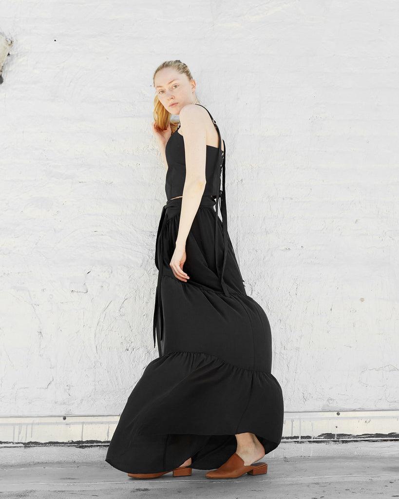 The Radah Maxi Skirt in Charcoal - INGA-LENA