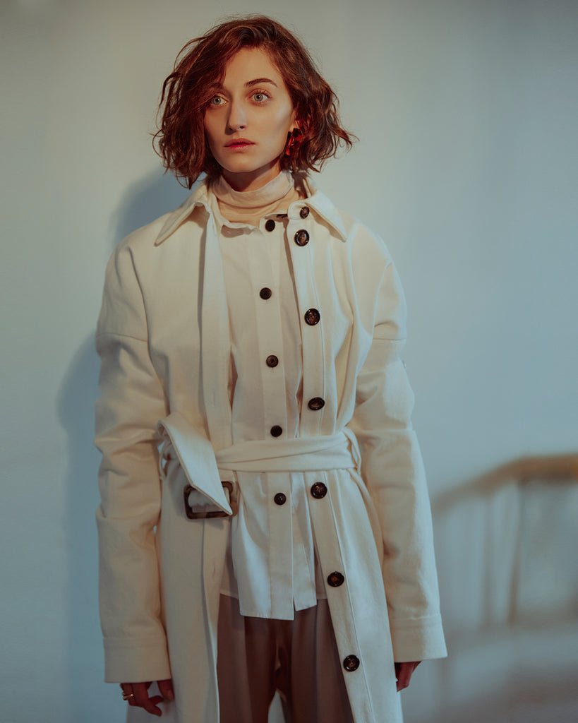 The Magda Trench in Off White Denim - INGA-LENA