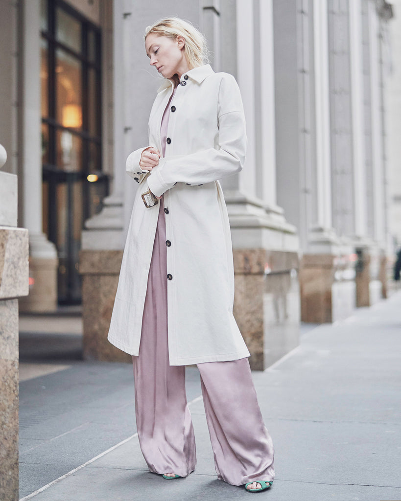 The Magda Trench in Off White Denim - INGA-LENA