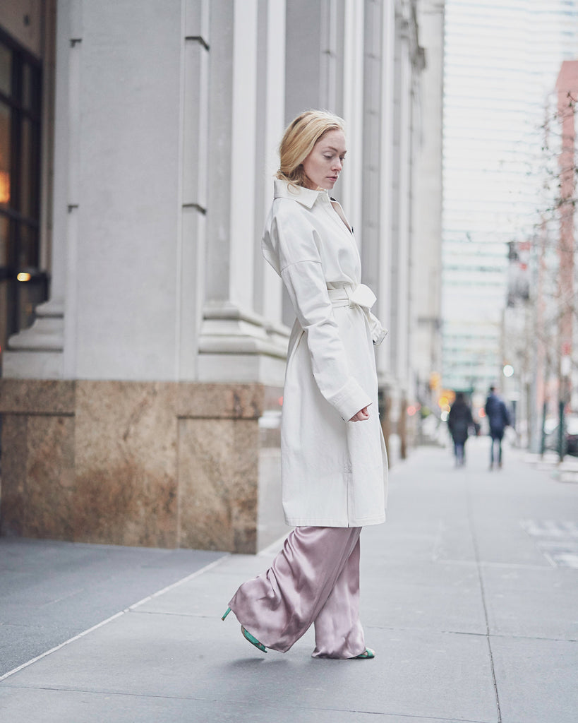 The Magda Trench in Off White Denim - INGA-LENA